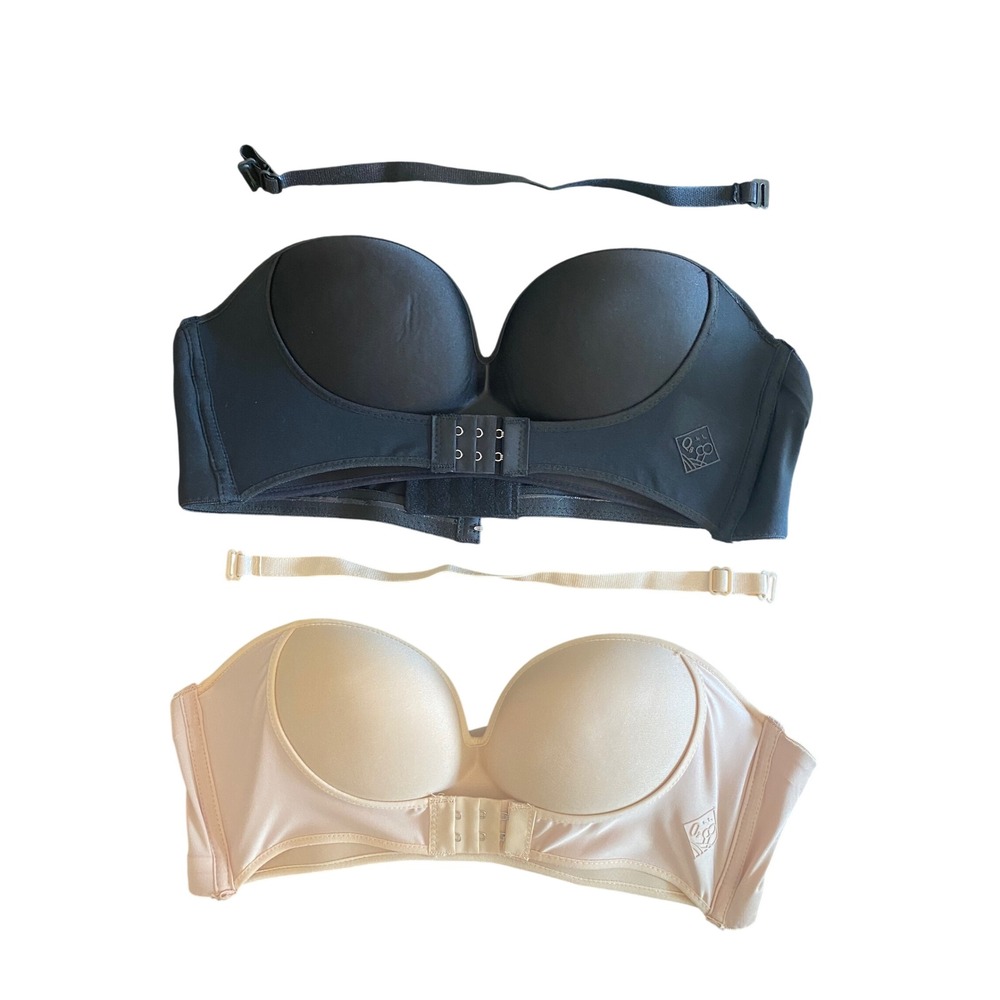 2 Pack Strapless Front Buckle Push Up Bra Black Beige Nude 38/85C New